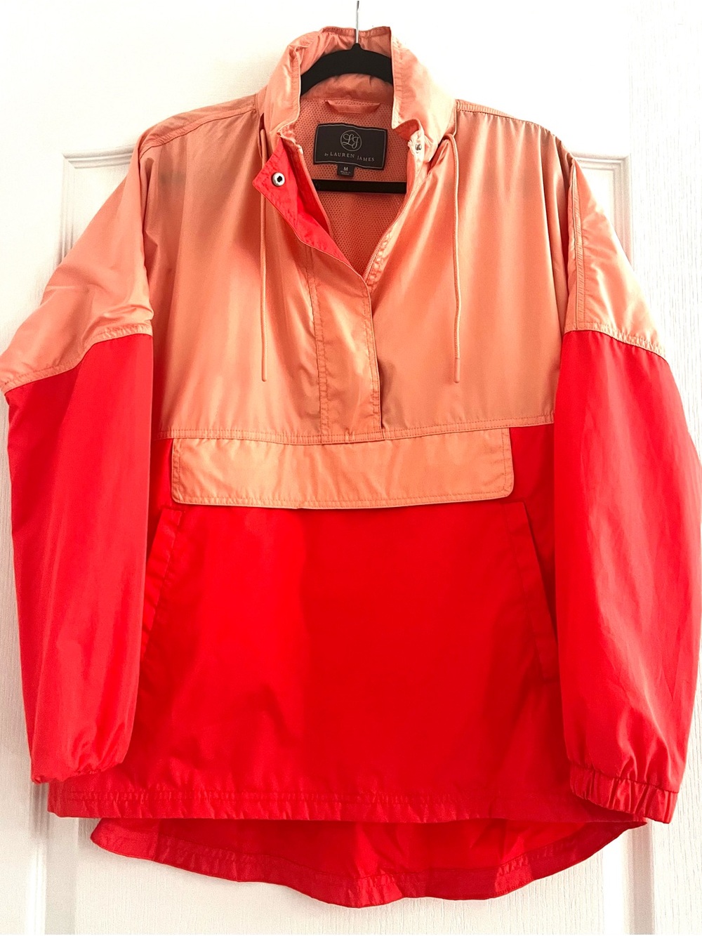 Lauren James Peach and Red Colorblock Pullover Bomber Jacket